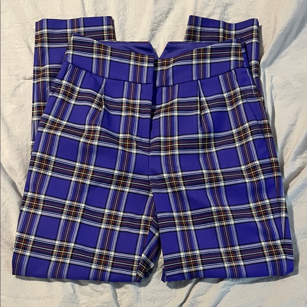 Express Purple Plaid Ankle High Rise 4R Work Pant